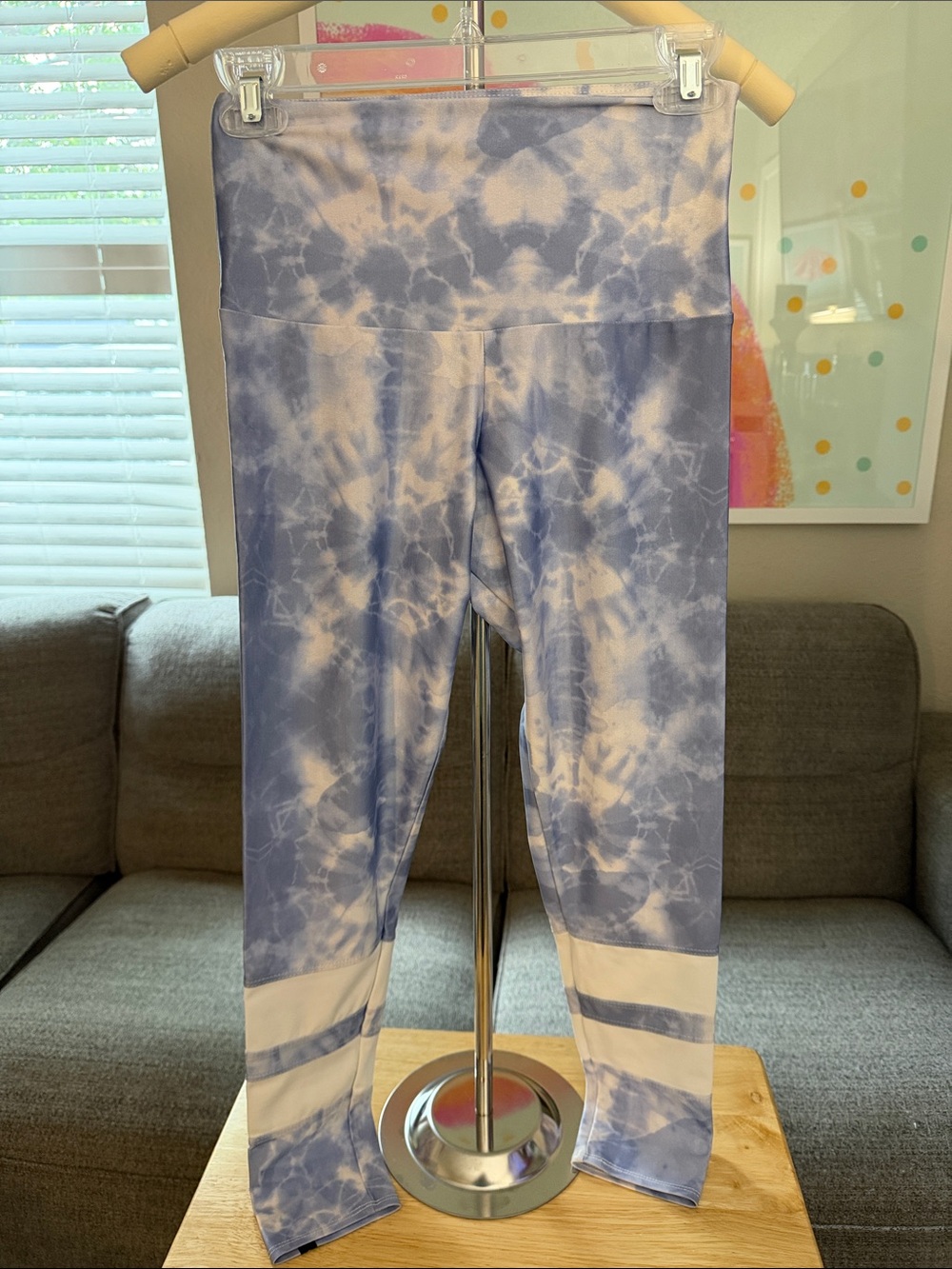 Onzie Lavender Tie-Dye High-Rise Leggings with White Stripe Accents